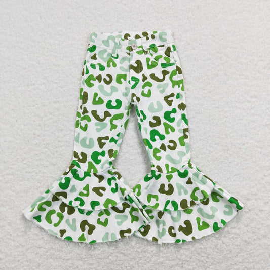 P0395 Green Leopard Denim Pants Girls Jeans