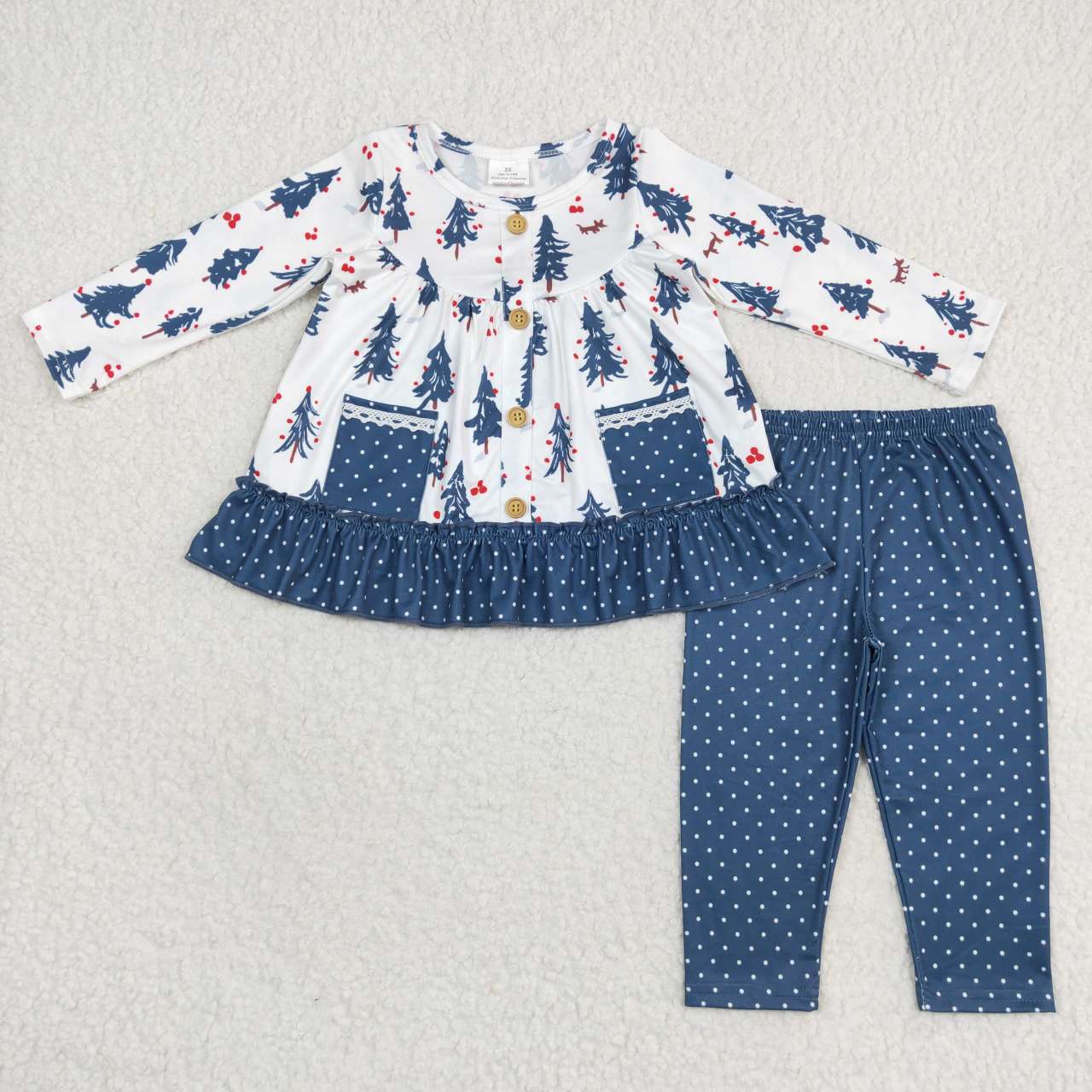 GLP0877 Christmas tree deer green long sleeve pants girls set