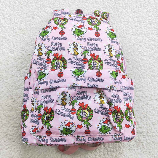 BA0148 Merry Christmas green face pink kids bag