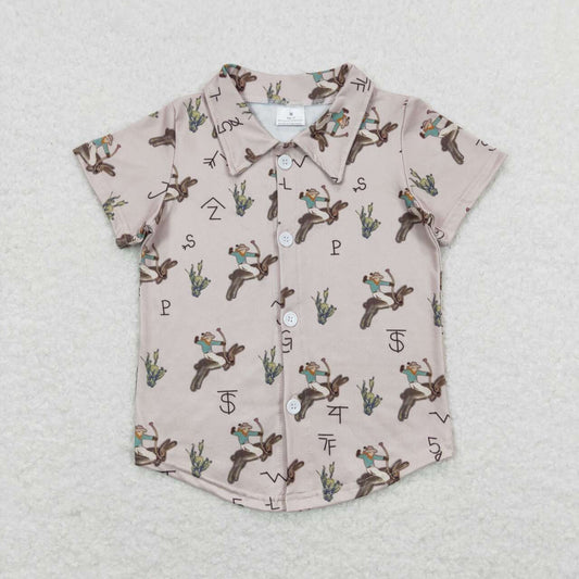 BT0484 Western Easter rabbit riding short sleeve boys top