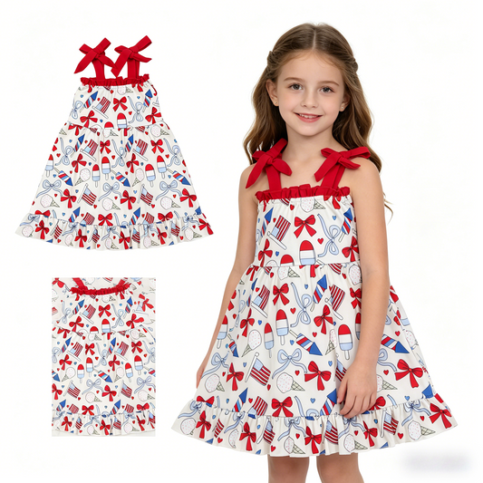 GSD3723 July 4th Firework Bows Girls Dress