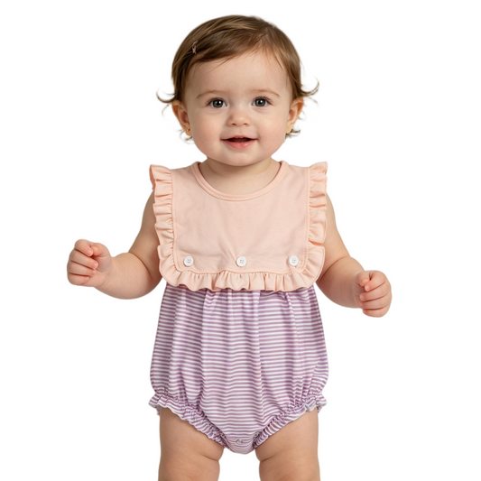 SR3941 Pink Purple Striped Sleeveless Girls Romper