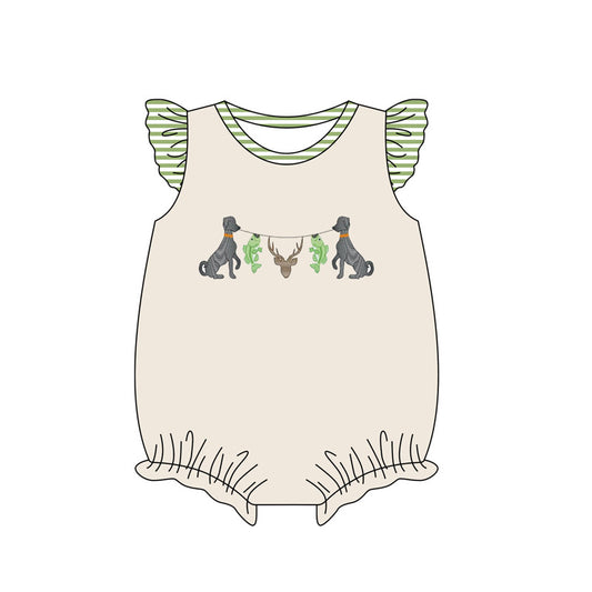 MOQ 3 Custom Hunting Dog Deer Fishing Flutter Sleeve Girls Romper