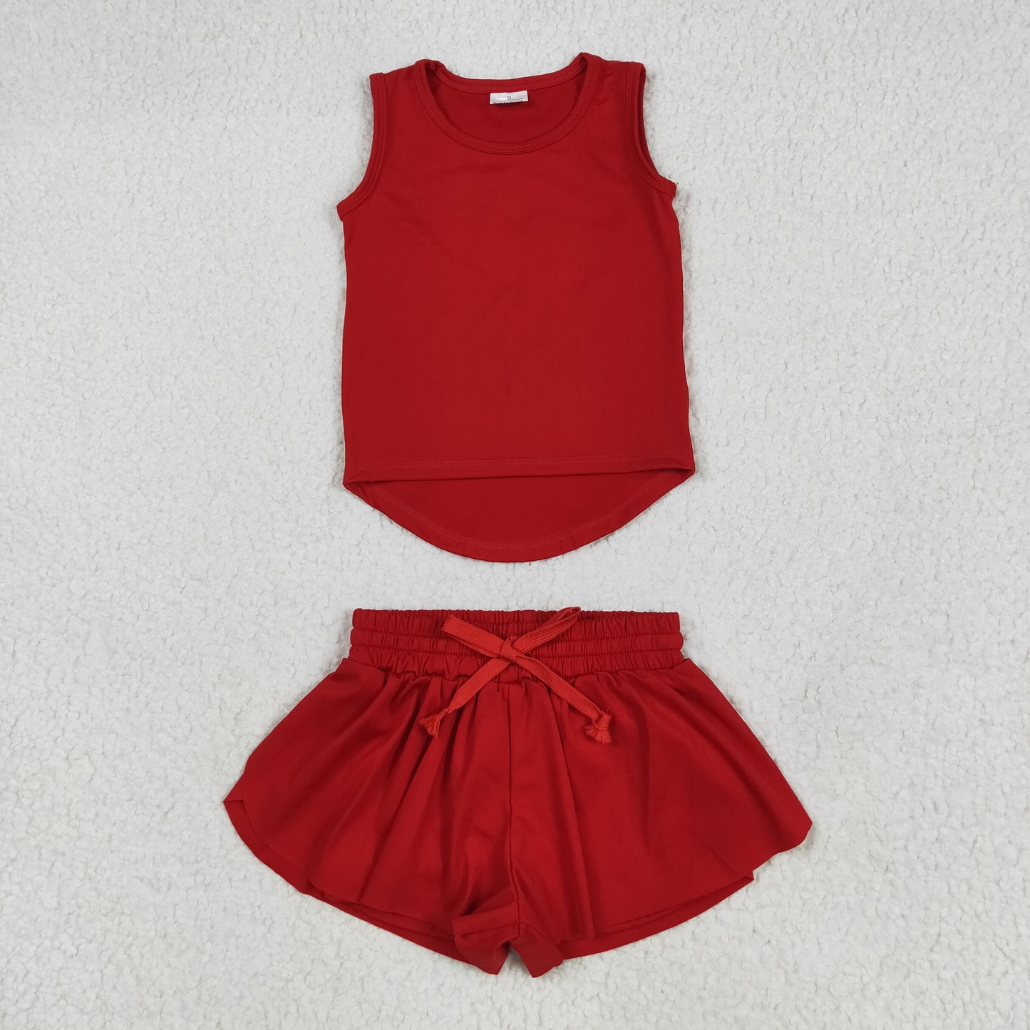 GSSO2499 red sleeveless shorts girls set