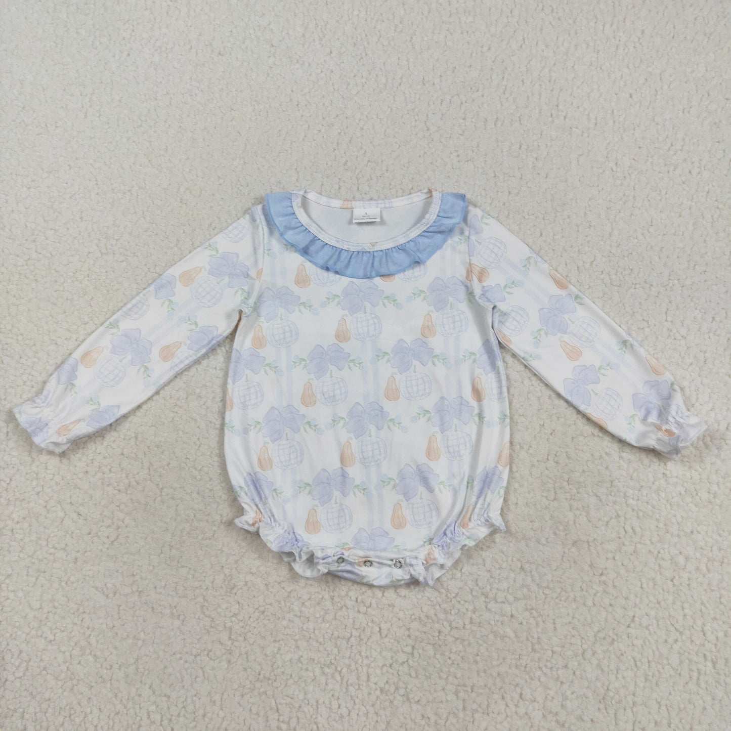 LR2312 blue bows pumpkin long sleeve girls romper
