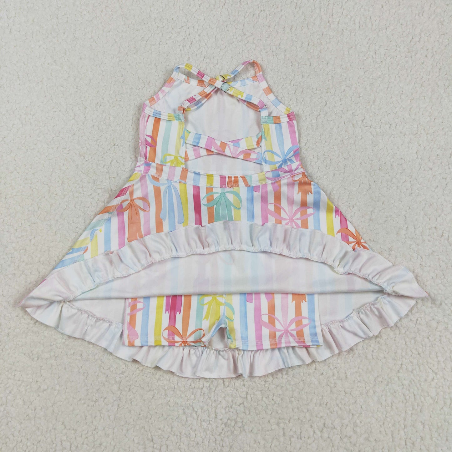GSD2288 rainbows striped bows girls dress with shorts