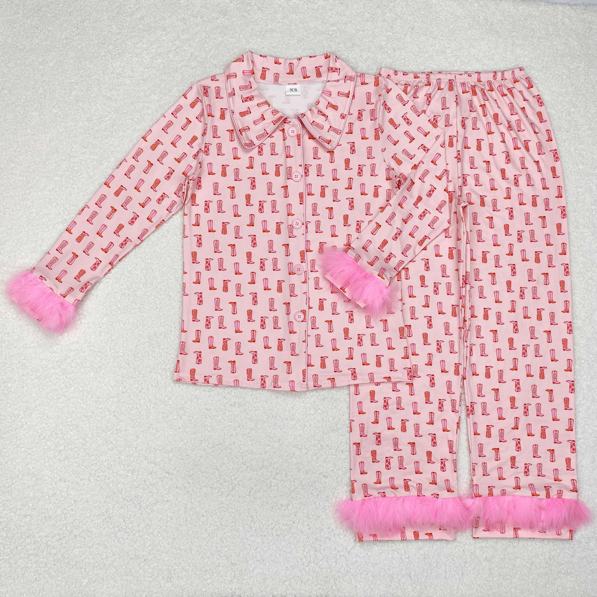 GLP1869 Western boots pink long sleeve pants adult women fur pajamas