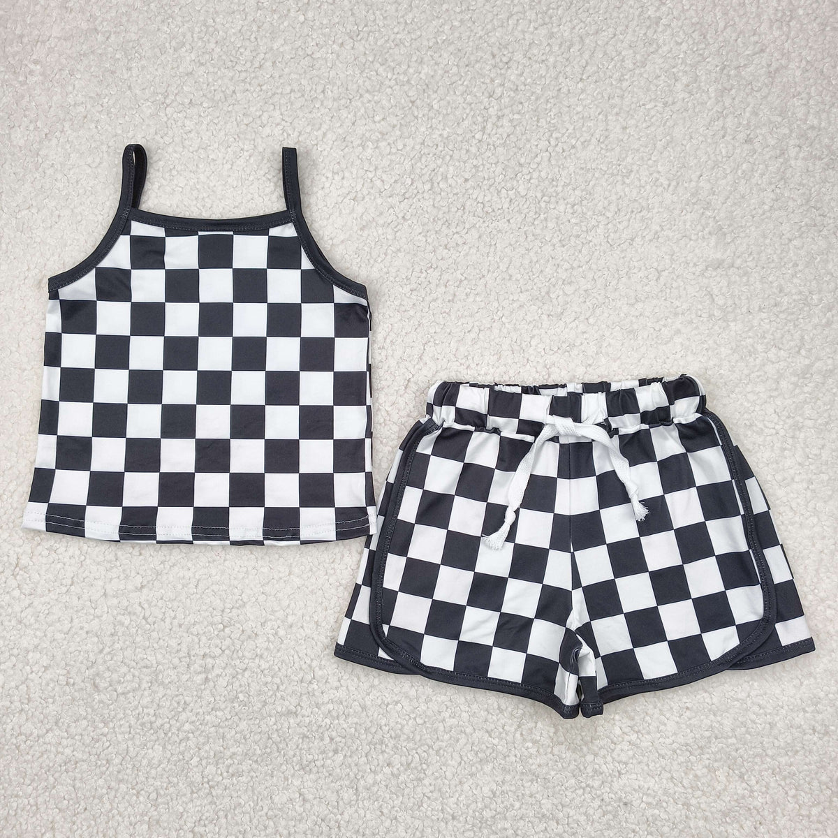 GSSO2334 black checkered camisole shorts girls set