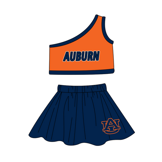 custom auburn orange sleeveless blue skirt girls set
