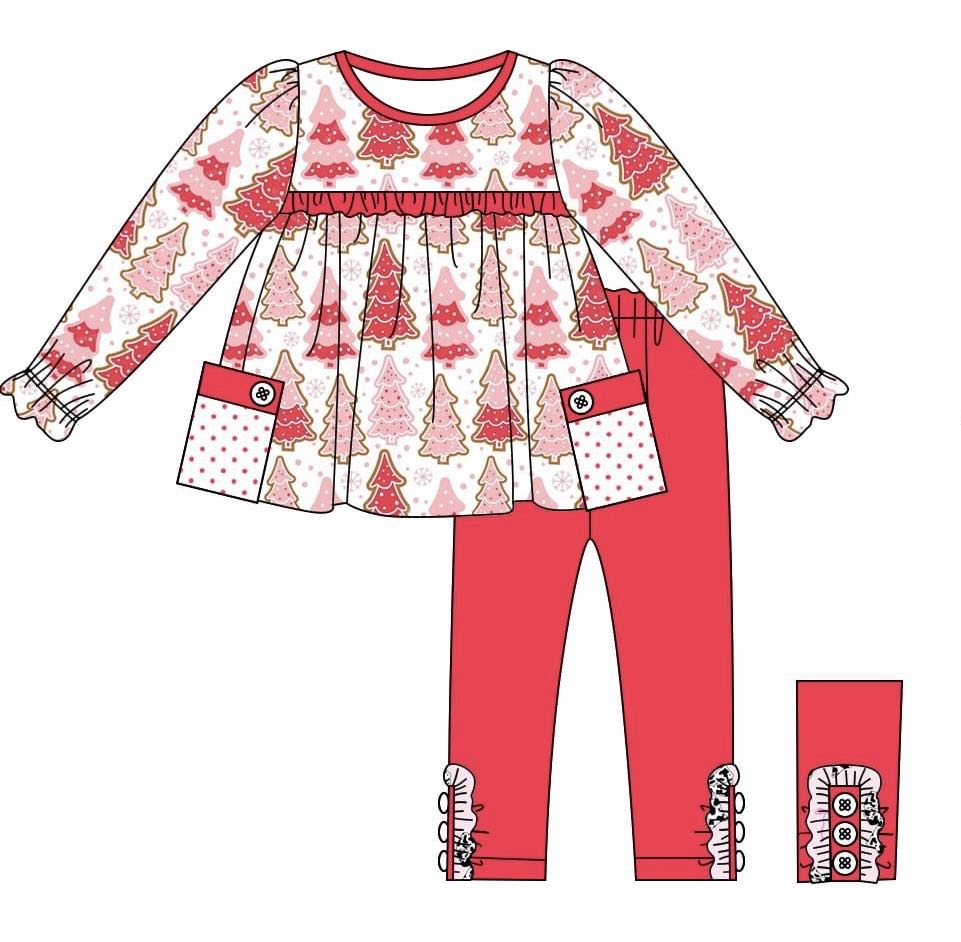 preorder GLP2157 Christmas pink tree long sleeve watermelon red pants girls set