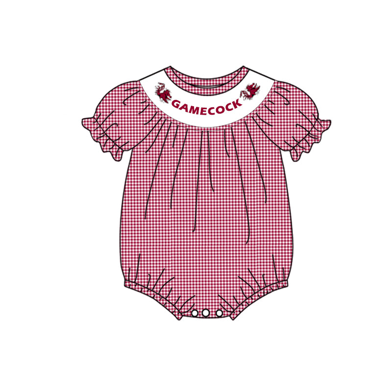 custom style football team gamecock maroon checkered short sleeve girls romper 1