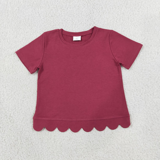 GT1771 Scallop Maroon Short Sleeve Girls Top