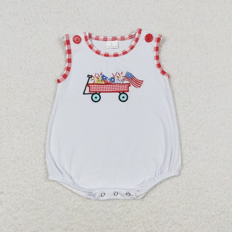 embroidery July 4th dog truck flag RTS sibling clothes