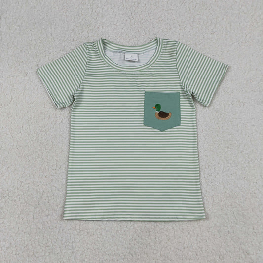 Embroidery BT1557 Hunting Mallard Duck Striped Pocket Short Sleeve Boys Top