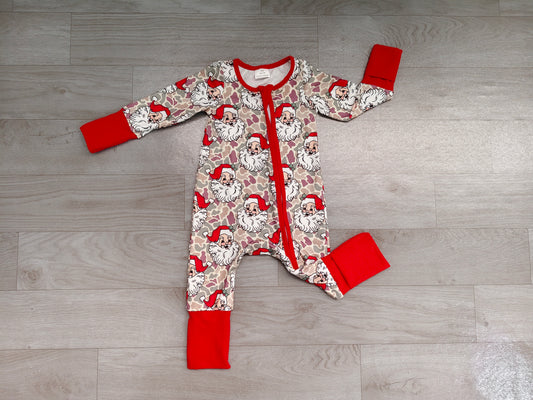 preorder Samples LR3345 Christmas Santa Camo Zipper Long Sleeve Boys Romper