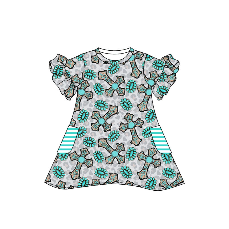 preorder GSD0662 Western Gem Cross Pockets Short Sleeve Girls Dress