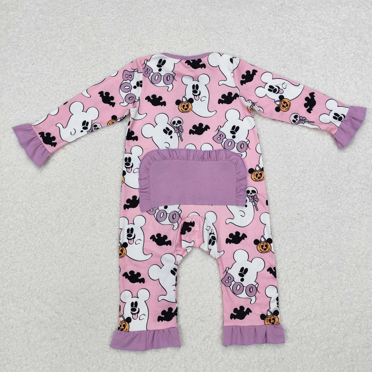 LR1424 Halloween spooky boo pink long sleeve zipper girls romper