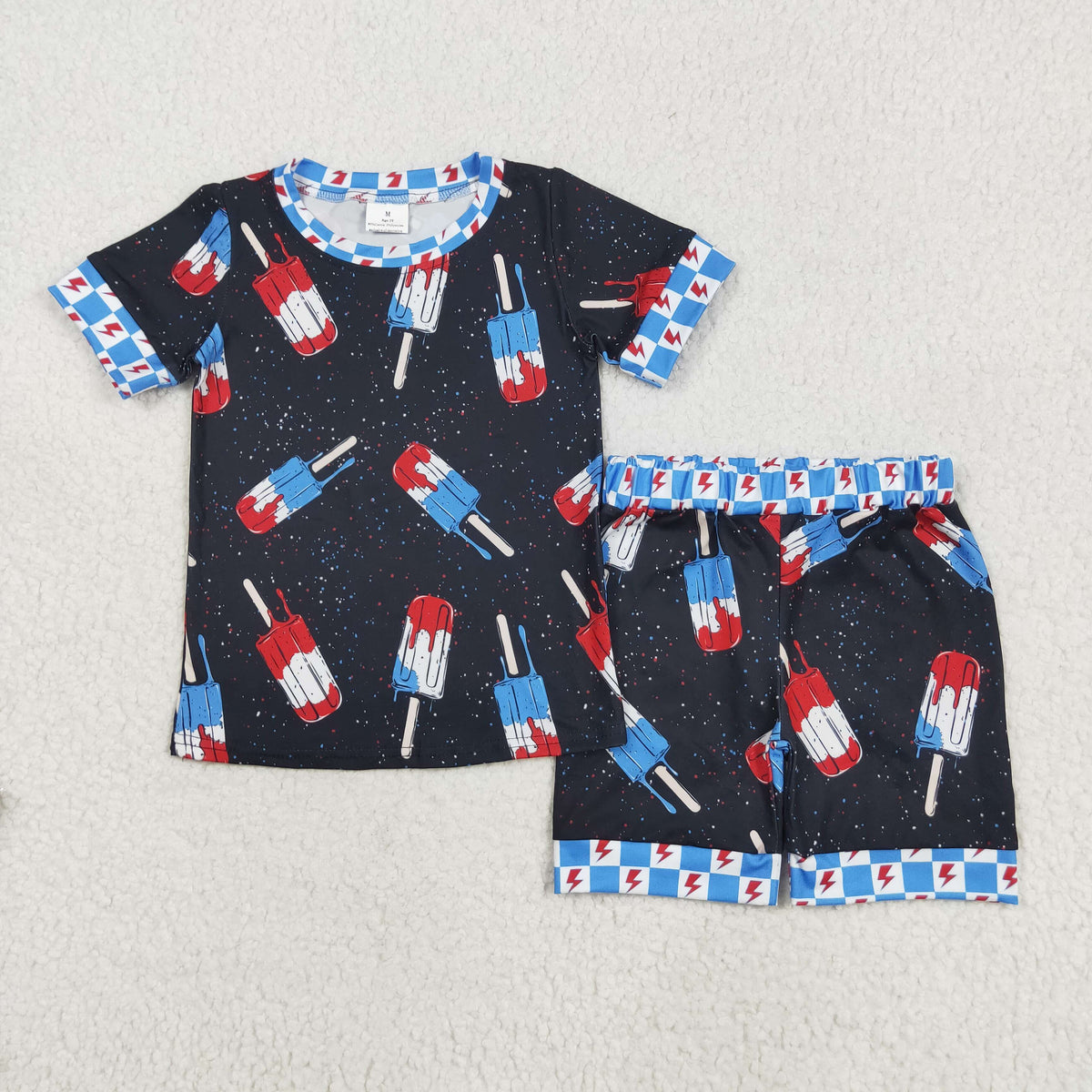 BSSO1401 July 4th ice black short sleeve shorts boys pajamas