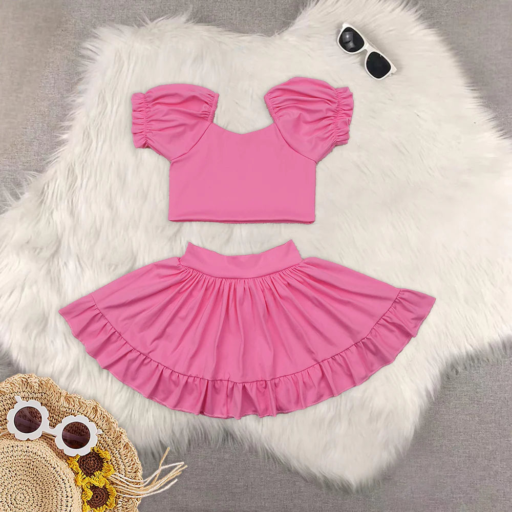 yoga soild color skirt with shorts girls set RTS Sibling Clothes