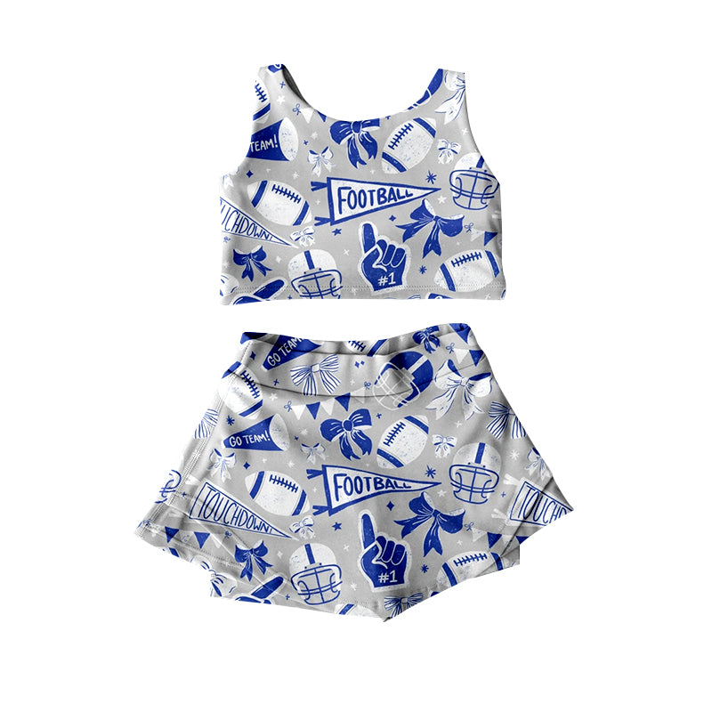 preorder football item cheer bows blue sleeveless skorts girls set