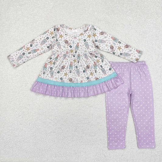 GLP1986 Christmas soldier cartoon long sleeve purple dot pants girls set