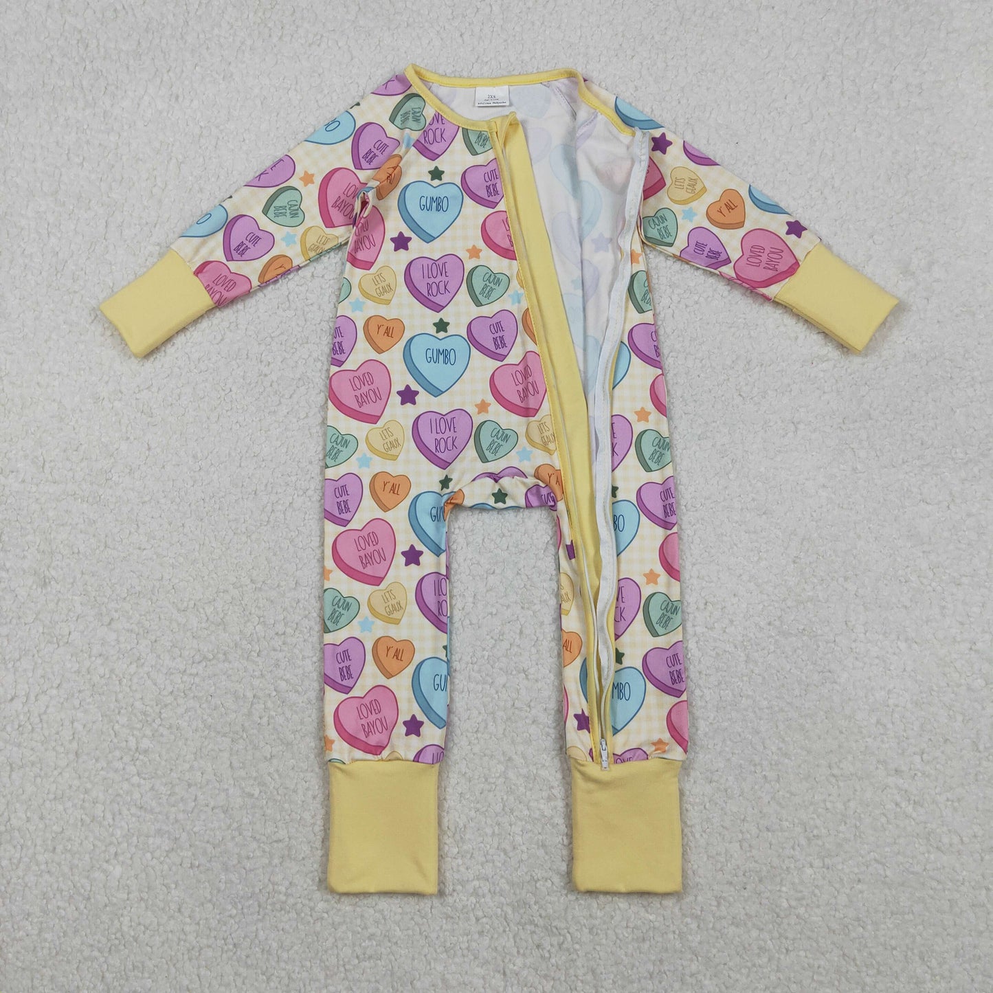 LR2778 Valentine Day colorful heart long sleeve zipper girls romper
