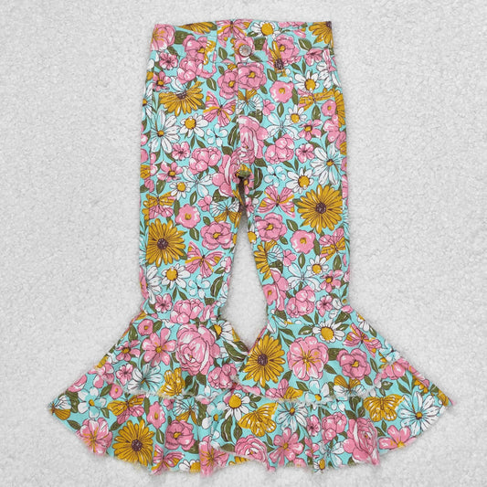 P0633 colorful flowers girls jeans denim pants