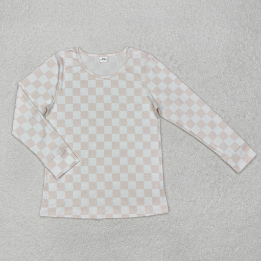 GT0906 Khaki Checkered Long Sleeve Adult Women Top