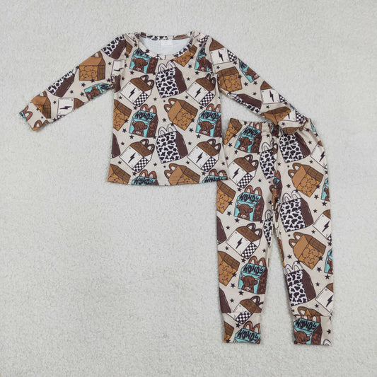 BLP1414 Western Highland Cow Milk Long Sleeve Pants Boys Pajamas