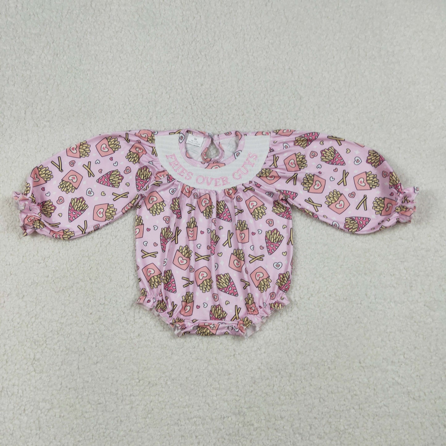 Embroidery LR2768 Valentine's Day heart pink chips long sleeve girls romper