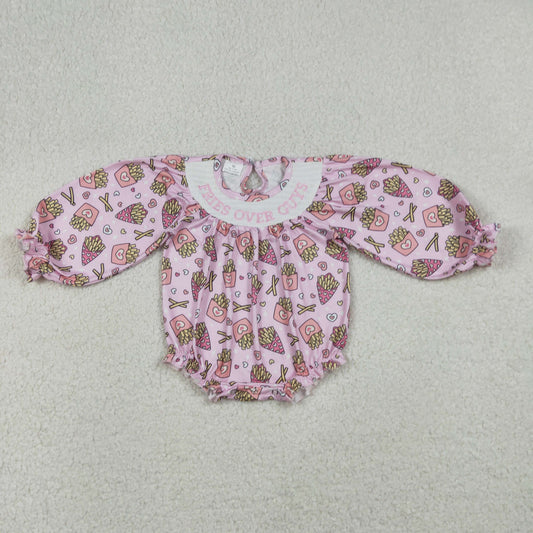 Embroidery LR2768 Valentine's Day heart pink chips long sleeve girls romper
