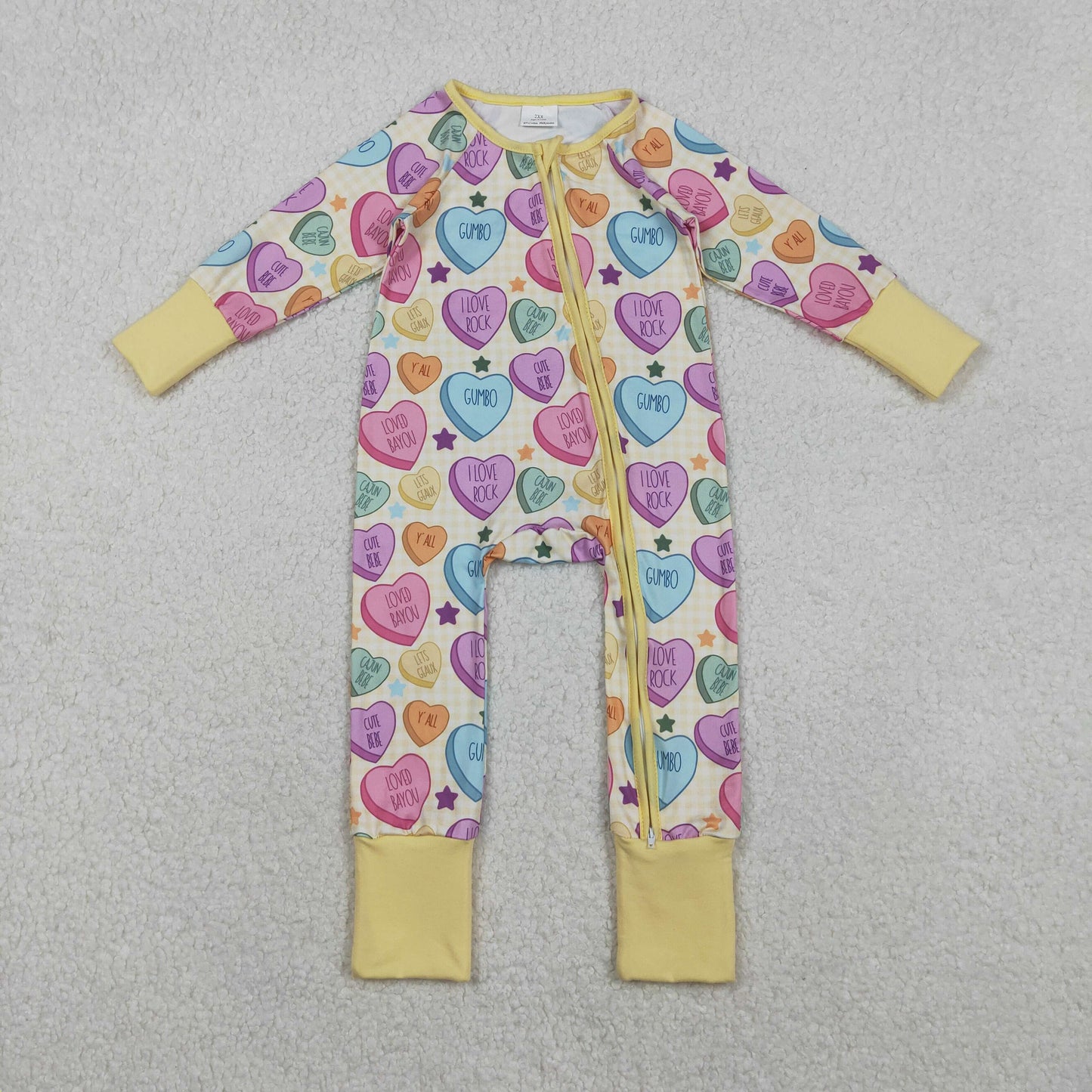 LR2778 Valentine Day colorful heart long sleeve zipper girls romper