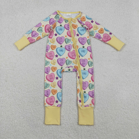 LR2778 Valentine Day colorful heart long sleeve zipper girls romper