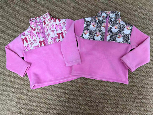 sherpa Christmas Santa/coquette bows pullover RTS Sibling Clothes