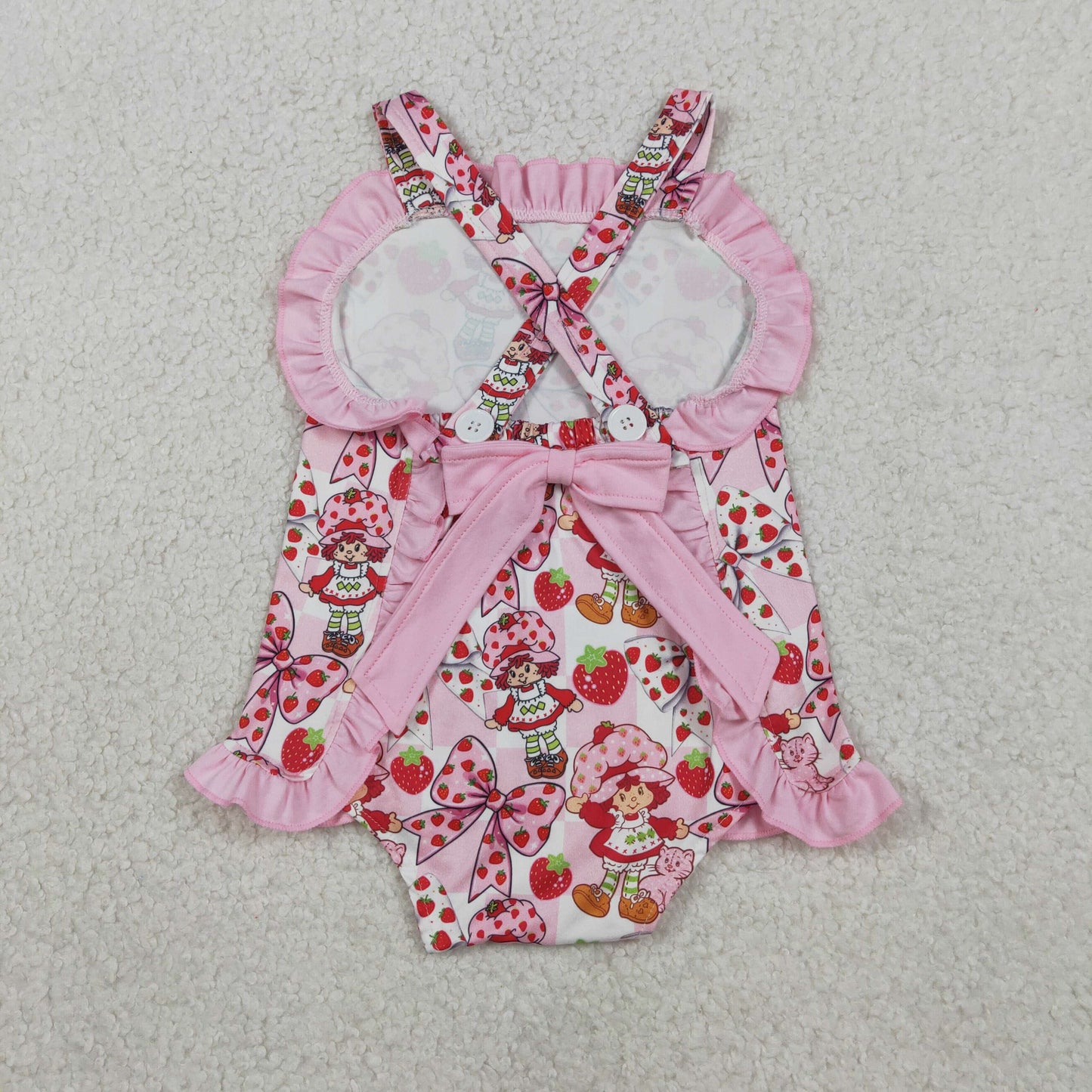 SR3885 Strawberry Girl Bows Pink Girls Romper