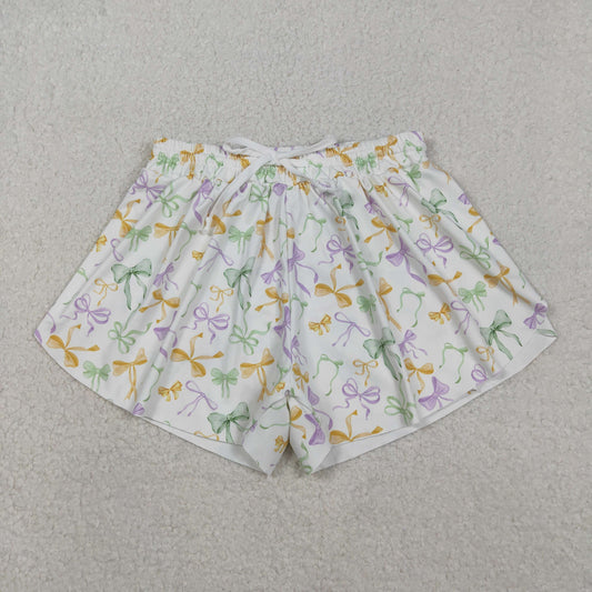 SS0679 Yoga Mardi Gras purple green yellow bows adult women shorts