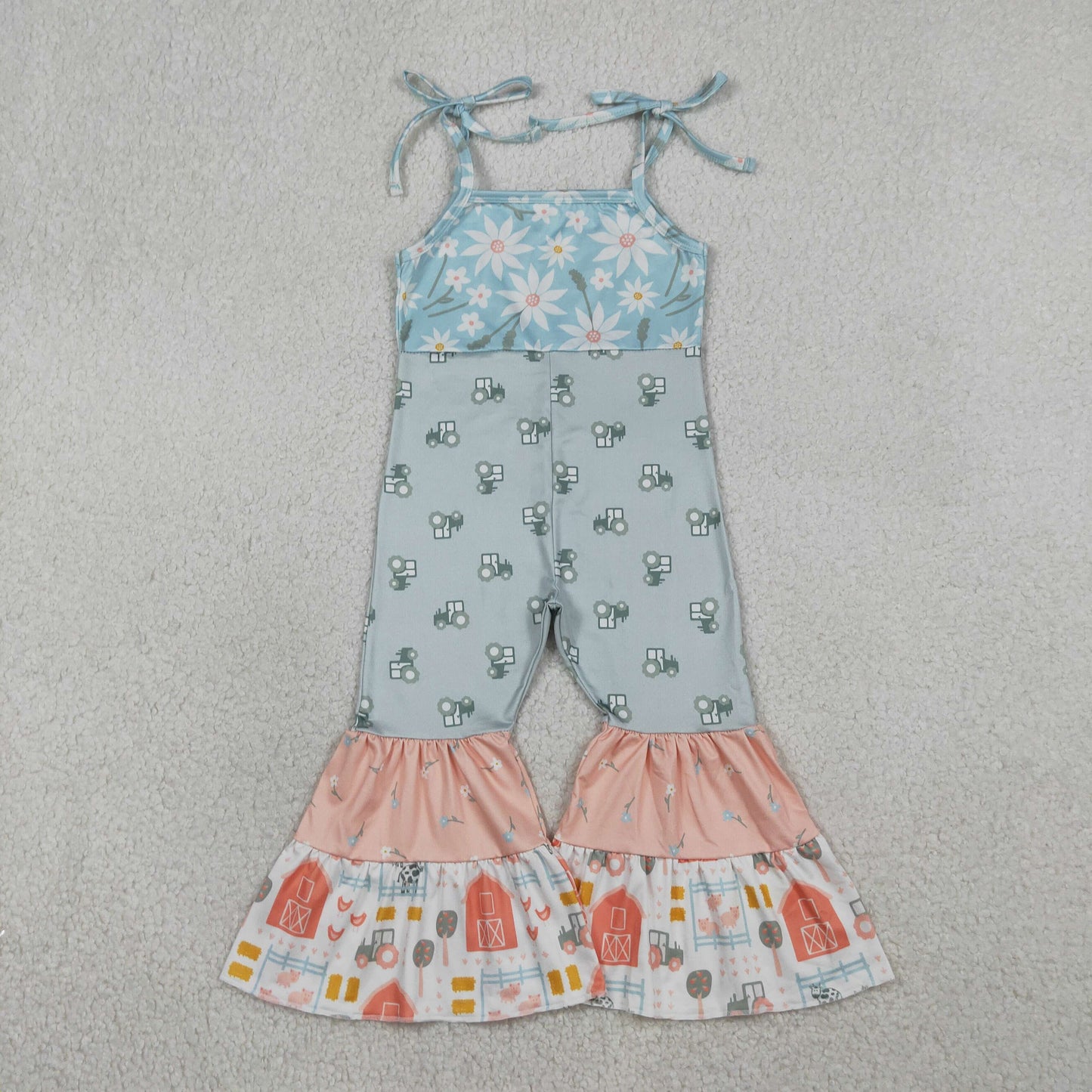 SR3587 Farm Chick Tractor Flowers Girls Jumpsuits