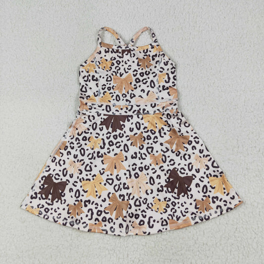 GSD2649 yoga brown leopard bows girls dress skorts