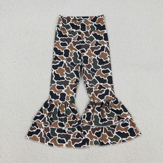 P0887 yoga brown camo bell-bottom pants girls pants