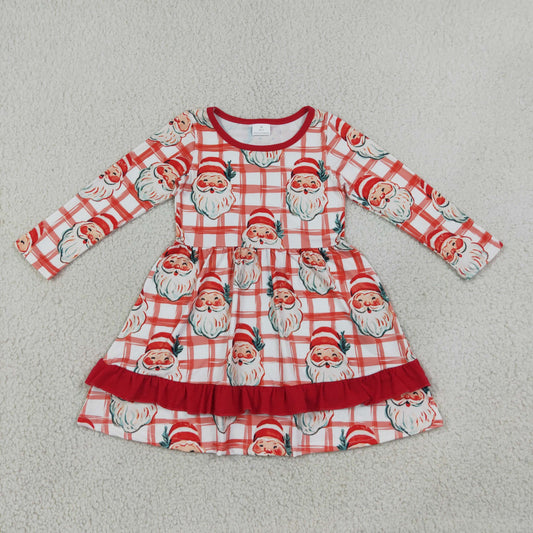GLD1710 Christmas Santa Red Long Sleeve Girls Dress