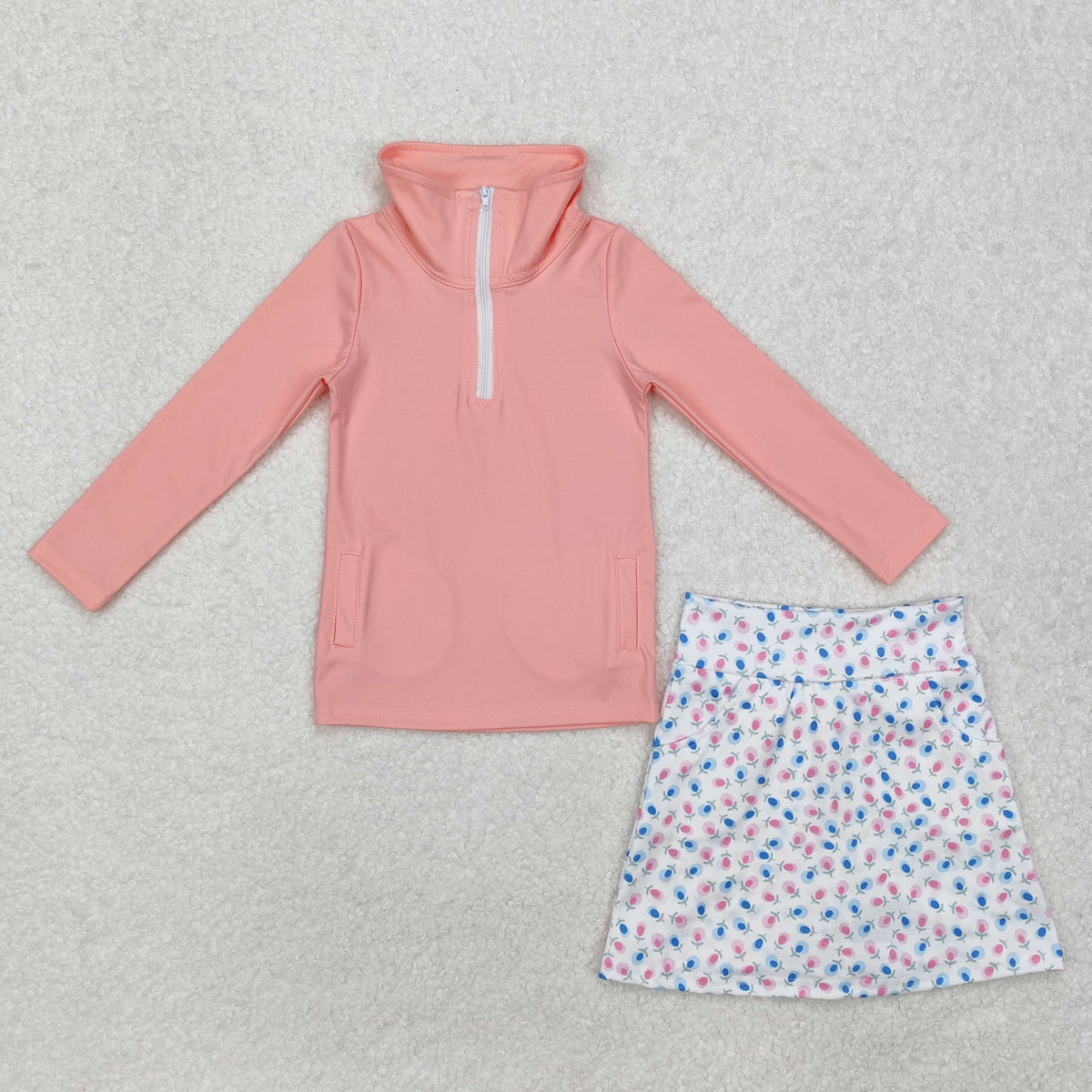 GLD0984 pink zipper long sleeve colorful flowers skirt with shorts girls yoga set