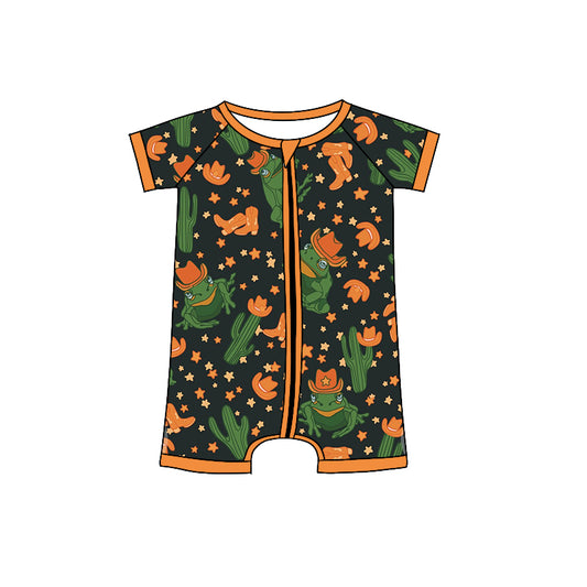 preorder Western Cactus Frog Star Hat Orange Short Sleeve Boys Summer Romper