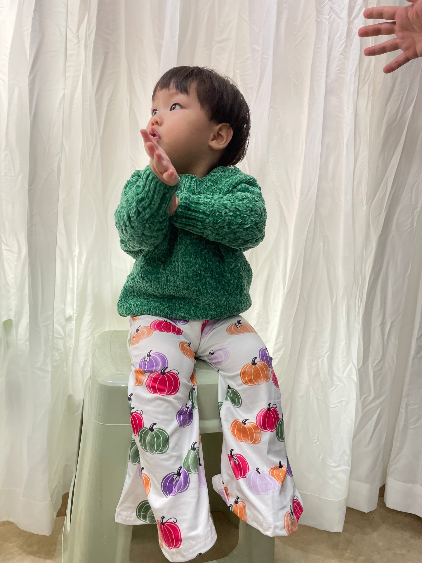 GLP0537 Green sweater long sleeve pumpkin pants girls set