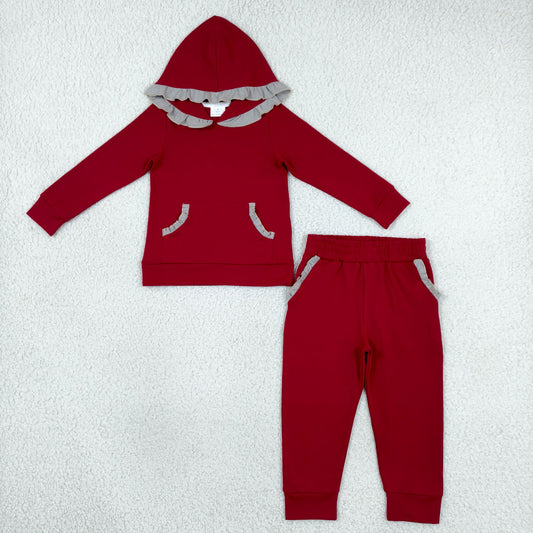 GLP3565 Red Hoodie long Sleeve Pants Girls Set