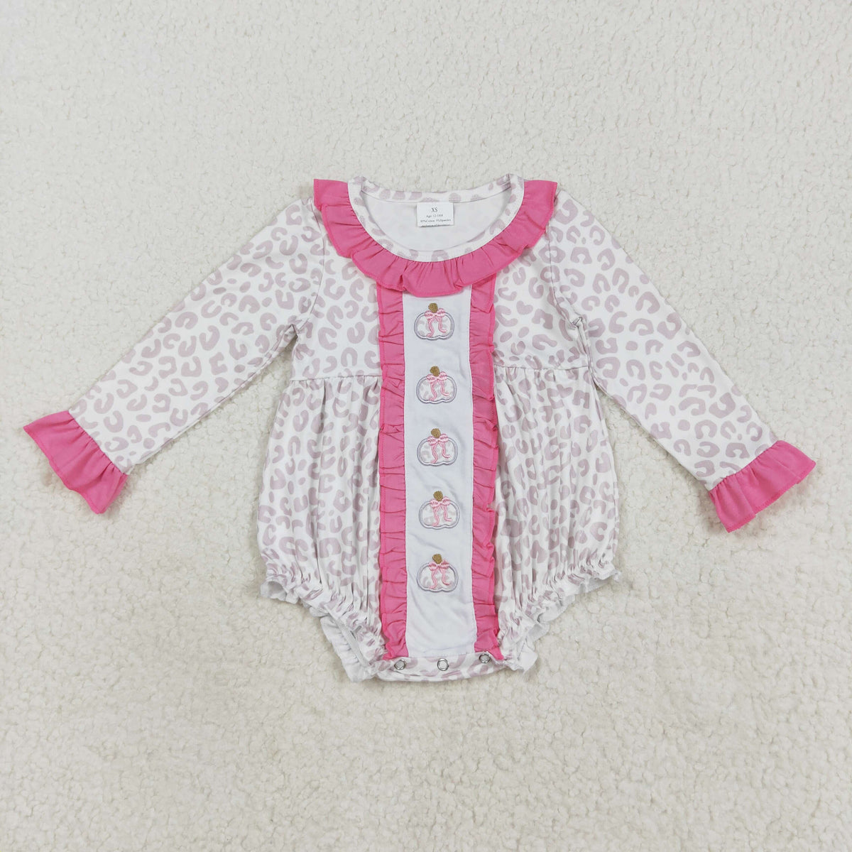 embroidery LR2220 pumpkin leopard pink long sleeve girls romper