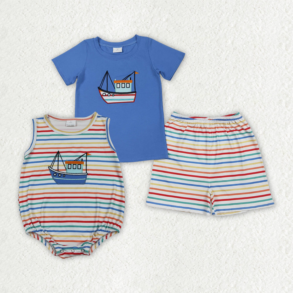 Embroidery Boat Boys Set/Romper RTS Sibling Clothes