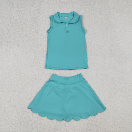 GSD2349  yoga light blue sleeveless skorts girls set