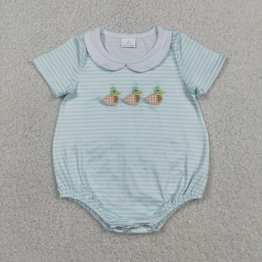 Embroidery SR4081 Mallard Duck Blue Short Sleeve Boys Romper