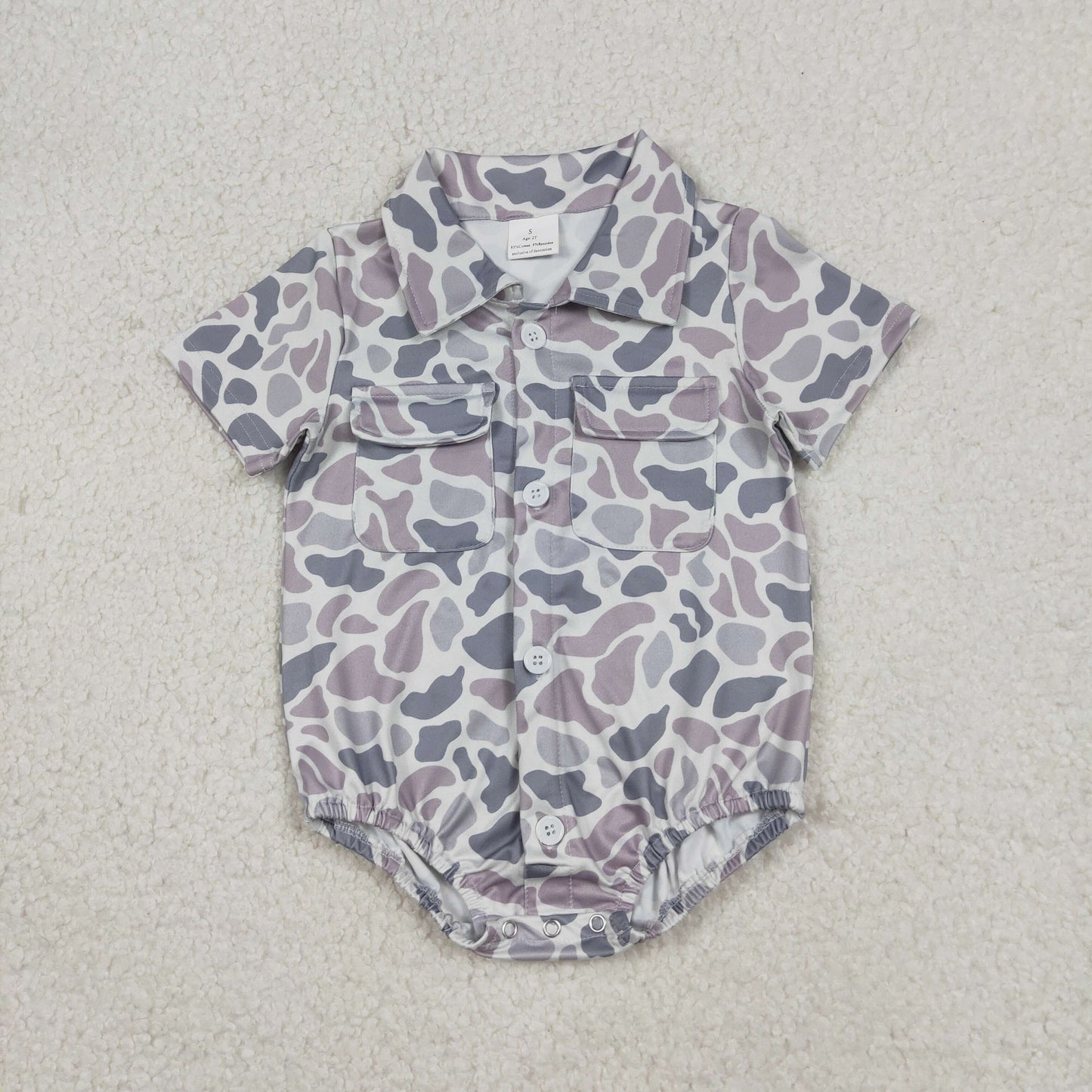 SR3654 Hunting Camo Pockets Short Sleeve Boys Romper