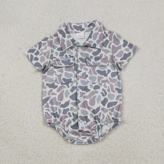 SR3654 Hunting Camo Pockets Short Sleeve Boys Romper